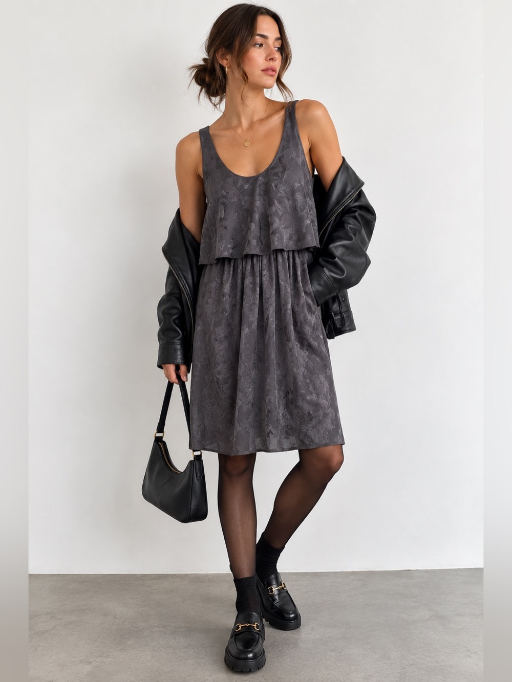 Aritzia babaton Charcoal Gray 100% silk jacquard slip dress Sleeveless size XS